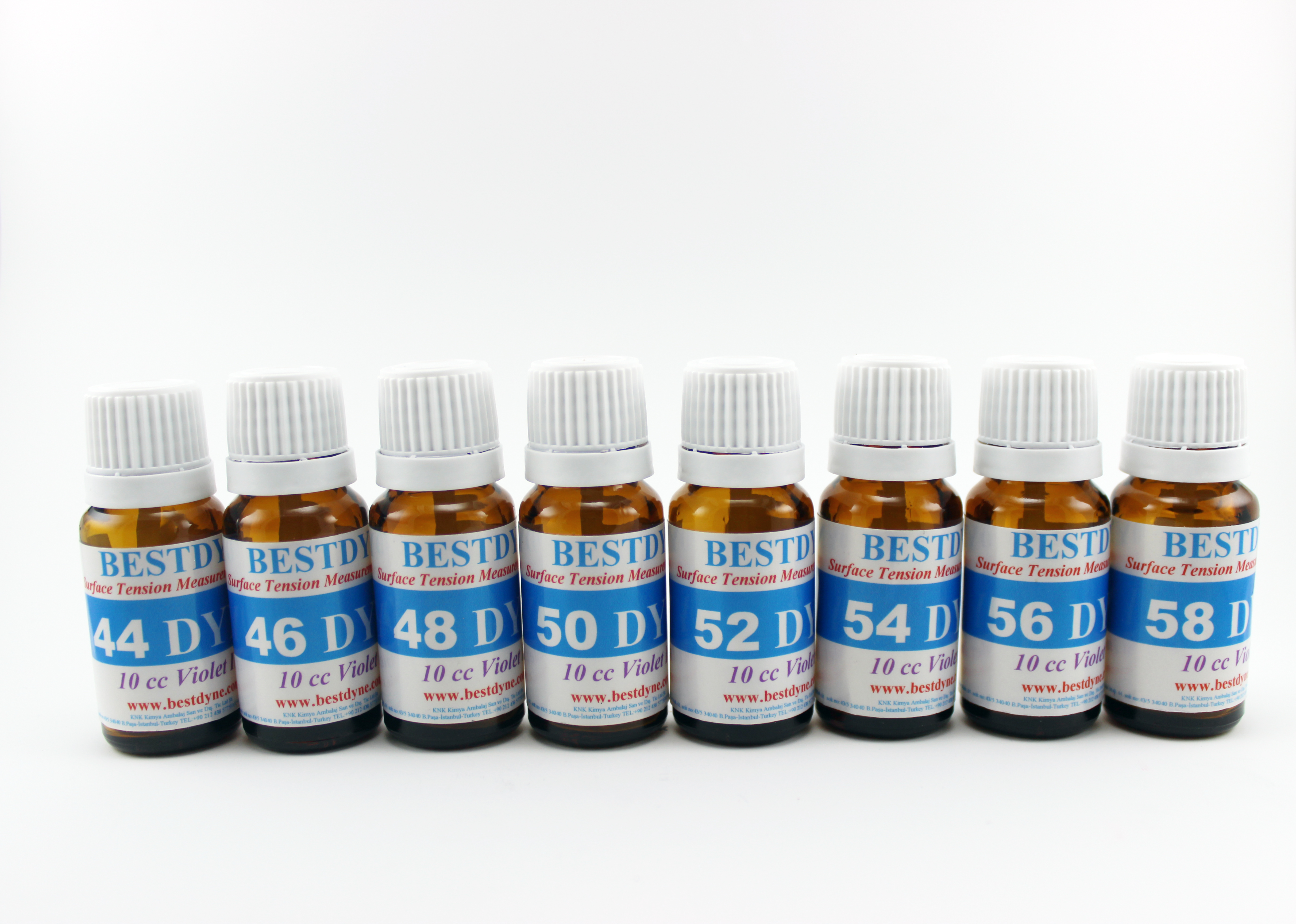 44-60 dyne’lik aralıkta bir malzemenin yüzey gerilimi artırma işlemlerini ölçebilen korona test solüsyonudur. Birçok malzemenin yüzey gerilimi ölçebilir.